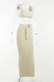 Pink Sexy Solid Patchwork Square Collar Sleeveless Two Pieces
