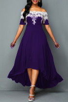 Purple Casual Embroidery Patchwork Off the Shoulder Irregular Dress Dresses