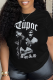 Black Daily Vintage Print Patchwork O Neck T-Shirts