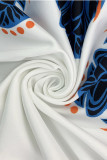Blue Elegant Print Patchwork Buckle Turndown Collar Long Sleeve Two Pieces