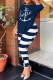 Tibetan Blue Casual Print Patchwork Backless Fold O Neck Three Quarter Two Pieces
