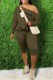 Dark Brown Sexy Print Letter Oblique Collar Long Sleeve Two Pieces