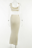 Pink Sexy Solid Patchwork Square Collar Sleeveless Two Pieces