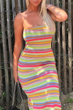 Colour Sexy Print Patchwork Backless High Opening Strapless One Step Skirt Dresses