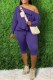 Purple Sexy Print Letter Oblique Collar Long Sleeve Two Pieces