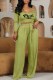 Green Sweet Print Letter U Neck Long Sleeve Two Pieces
