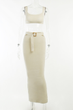 Pink Sexy Solid Patchwork Square Collar Sleeveless Two Pieces