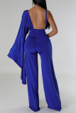 Rose Red Sexy Solid Patchwork Backless Fold V Neck Regular Jumpsuits