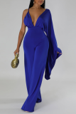 Rose Red Sexy Solid Patchwork Backless Fold V Neck Regular Jumpsuits