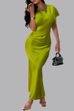 Rose Red Elegant Solid Patchwork O Neck Short Sleeve Dress