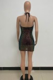 Colour Sexy Patchwork Sequins Backless Halter Sleeveless Dress Dresses