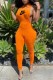 Orange Casual Print Letter Turndown Collar Jumpsuits