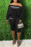 Red Sexy Print Letter Oblique Collar Long Sleeve Two Pieces