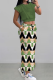 Green Casual Geometric Patchwork Pocket Slit O Neck Sleeveless Two Pieces