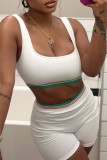 White Casual Patchwork Contrast U Neck Sleeveless Two Pieces
