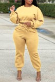 Pink Casual Solid Patchwork O Neck Long Sleeve Two Pieces