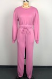Pink Casual Solid Patchwork O Neck Long Sleeve Two Pieces
