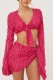 Rose Red Sexy Casual Solid Frenulum Asymmetrical V Neck Long Sleeve Two Pieces