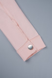 Pink Casual Solid Patchwork Pocket Buttons Turndown Collar Long Sleeve Two Pieces