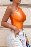 Blue Sexy Solid Patchwork Reflective Oblique Collar Skinny Bodysuits