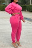 Pink Casual Solid Patchwork O Neck Long Sleeve Two Pieces