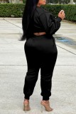 Pink Casual Solid Patchwork O Neck Long Sleeve Two Pieces