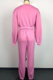 Pink Casual Solid Patchwork O Neck Long Sleeve Two Pieces