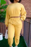 Pink Casual Solid Patchwork O Neck Long Sleeve Two Pieces