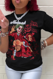 Black Street Daily Print Patchwork O Neck T-Shirts