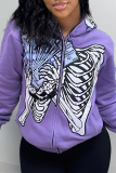 Purple Street Skull Head Pocket Letter Zipper Collar Tops
