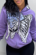 Purple Street Skull Head Pocket Letter Zipper Collar Tops