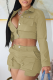 Khaki Casual Solid Patchwork Pocket Buttons Turndown Collar Long Sleeve Two Pieces