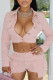 Pink Casual Solid Patchwork Pocket Buttons Turndown Collar Long Sleeve Two Pieces