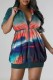 Peacock Blue Casual Print Patchwork Zipper Collar Short Sleeve Dress