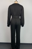 Pink Casual Solid Patchwork O Neck Long Sleeve Two Pieces