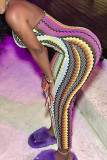 Colour Street Plaid Striped Patchwork Backless Printing Halter One Step Skirt Dresses