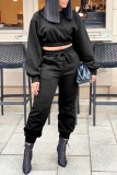 Pink Casual Solid Patchwork O Neck Long Sleeve Two Pieces