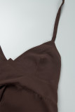Orange Sexy Casual Solid Bandage Hollowed Out Backless Slit V Neck Sling Dress Dresses