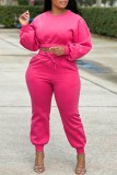 Pink Casual Solid Patchwork O Neck Long Sleeve Two Pieces
