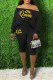 Black Casual Print Basic Off the Shoulder Long Sleeve Two Pieces