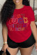 Red Casual Letter Print Basic O Neck T-Shirts