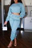 Pink Casual Solid Patchwork O Neck Long Sleeve Two Pieces