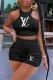 Black Casual Print Letter O Neck Sleeveless Two Pieces