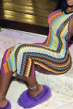 Colour Street Plaid Striped Patchwork Backless Printing Halter One Step Skirt Dresses
