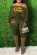 Dark Brown Casual Print Basic Off the Shoulder Long Sleeve Two Pieces