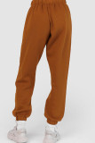 Coffee Casual Solid Regular High Waist Conventional Solid Color Trousers