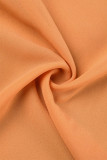 Orange Sexy Casual Solid Bandage Hollowed Out Backless Slit V Neck Sling Dress Dresses