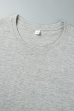 Light Gray Casual Daily Print Patchwork O Neck T-Shirts