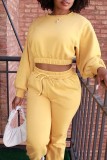 Pink Casual Solid Patchwork O Neck Long Sleeve Two Pieces