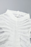 White Casual Solid Patchwork Half A Turtleneck Short Sleeve Dress